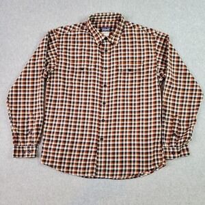 Patagonia Shirt Men's Med Button Up Check Blue Brown Long Sleeve Organic Cotton